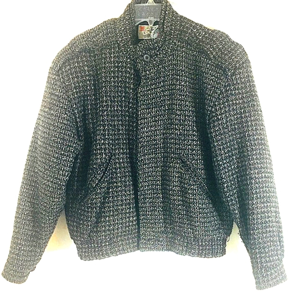 Pere Mar Bomber Tweed Jacket Wool Poly VTG SM PT